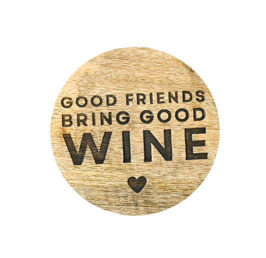 Good Friends Wine Coaster, 10cm Rustic Wooden Gift for Wine Lovers