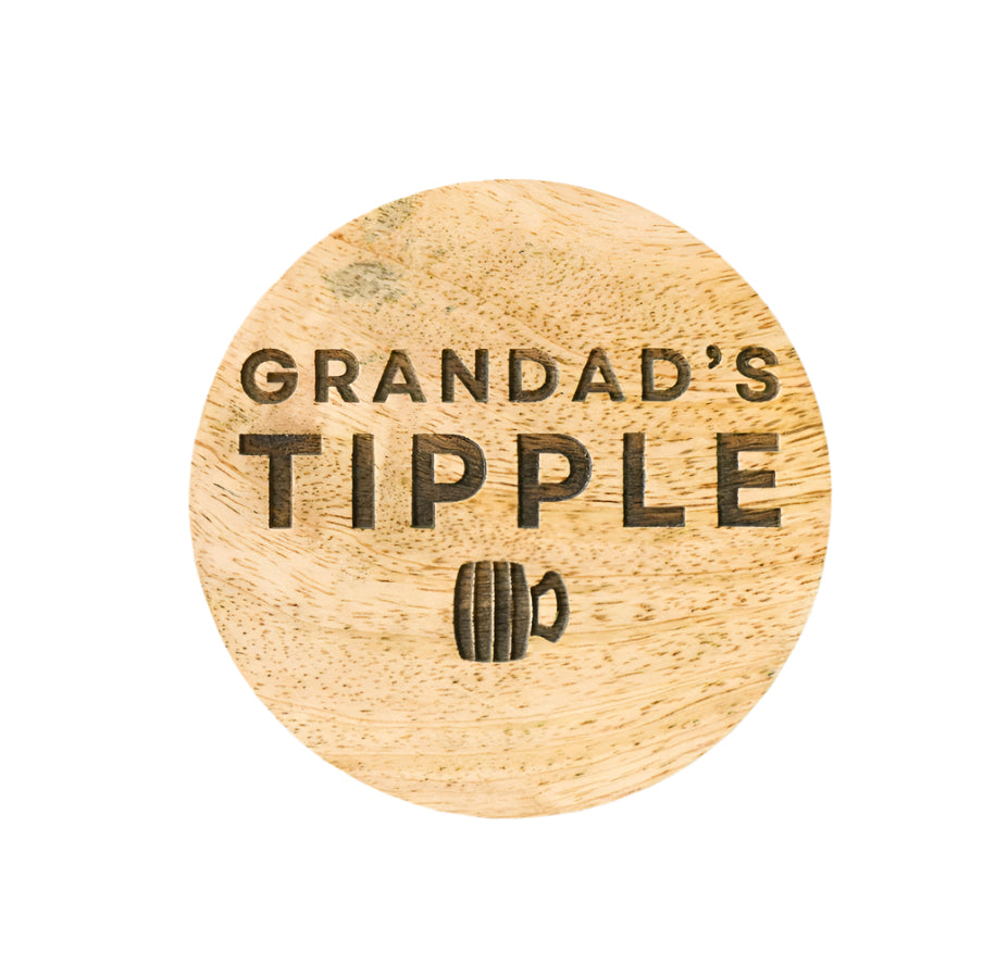 Grandads Tipple Coaster, 10cm Engraved Wooden Gift for Grandpa’s Drinks
