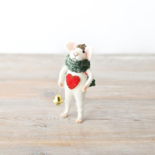 Christmas Wool Mouse Decoration 12.5cm – Festive Felt Animal Ornament Tabletop Holiday Home Decor