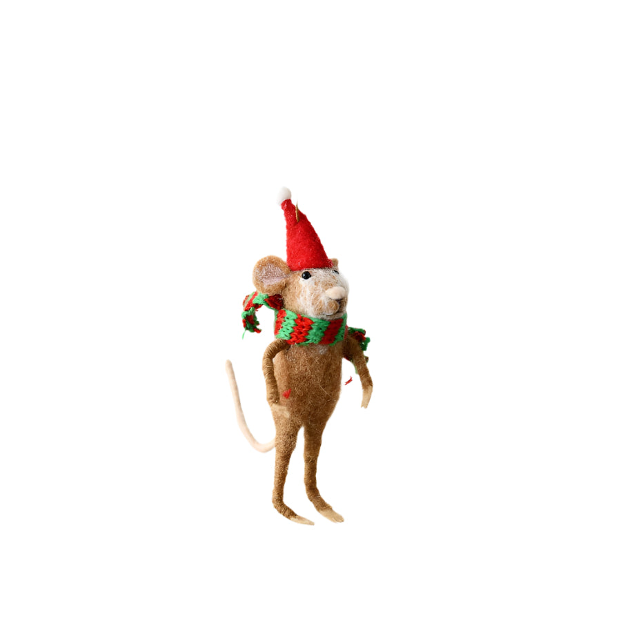 16cm Wool Mouse Hanging Decoration, Festive Christmas Tree Ornament