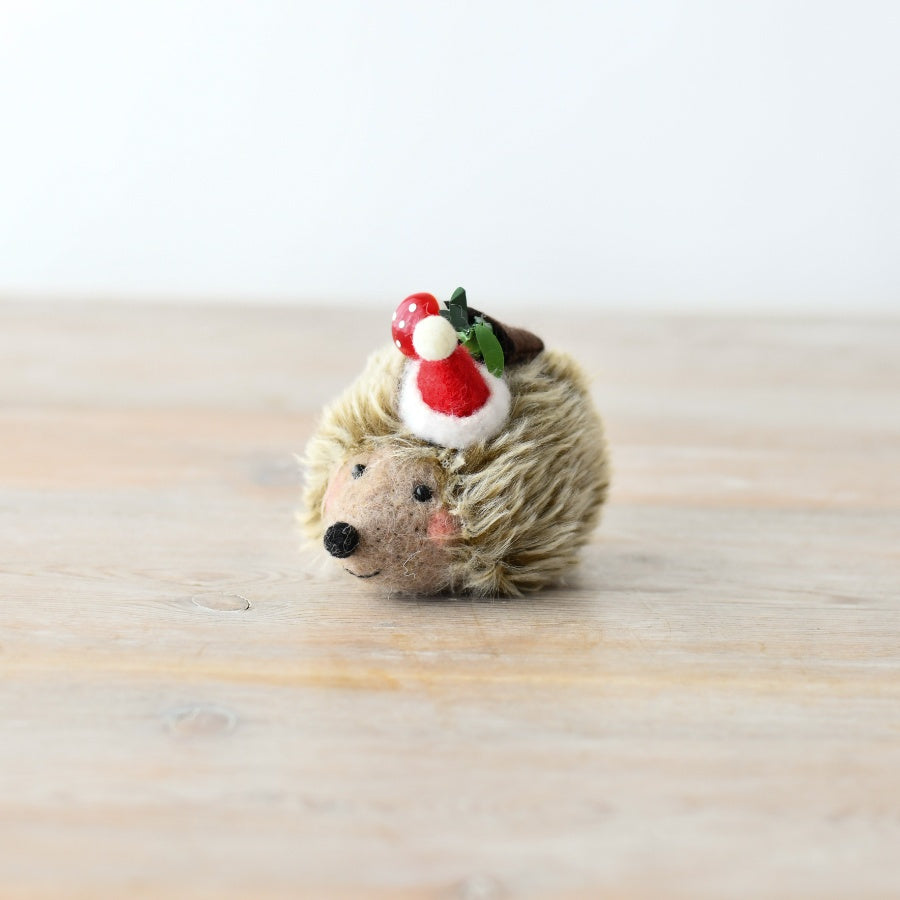 8.5cm Christmas Wool Hedgehog, Festive Tabletop Decoration for Holidays