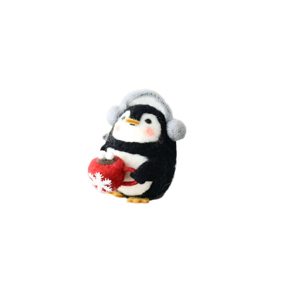 8cm Wool Penguin Decoration, Cute Festive Tabletop Ornament for Christmas