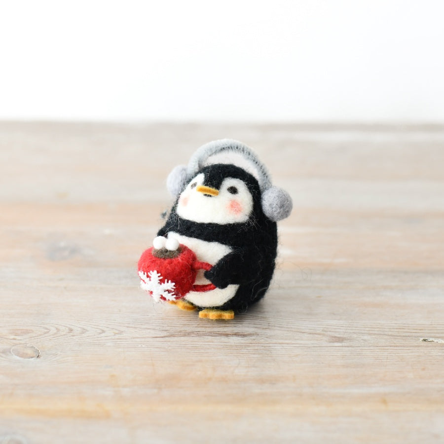 8cm Wool Penguin Decoration, Cute Festive Tabletop Ornament for Christmas