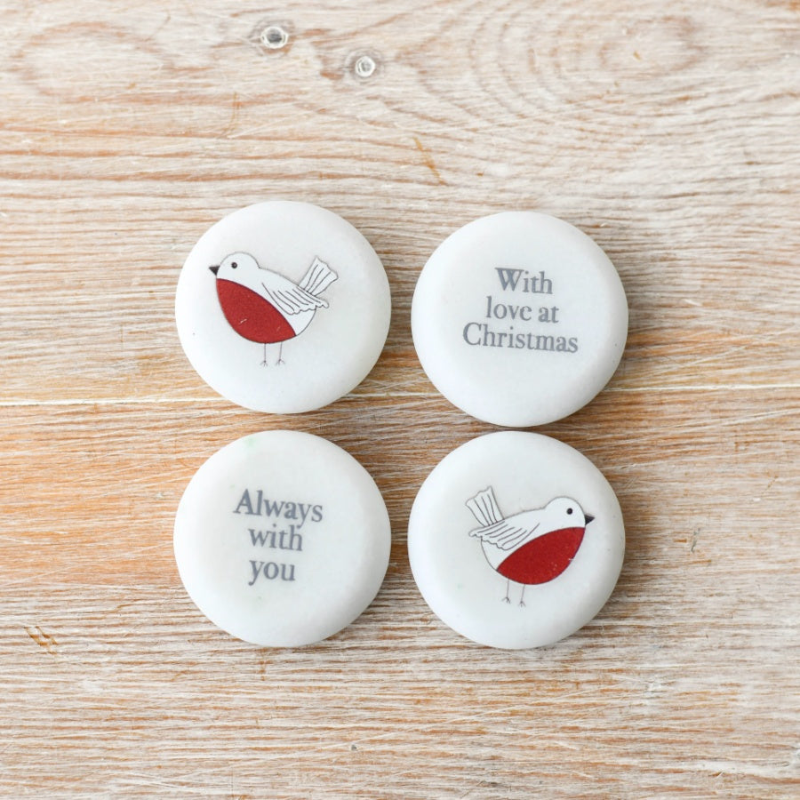 3cm White Marble Pebbles, Robin Bird Sentiment Stones in Gift Display Box