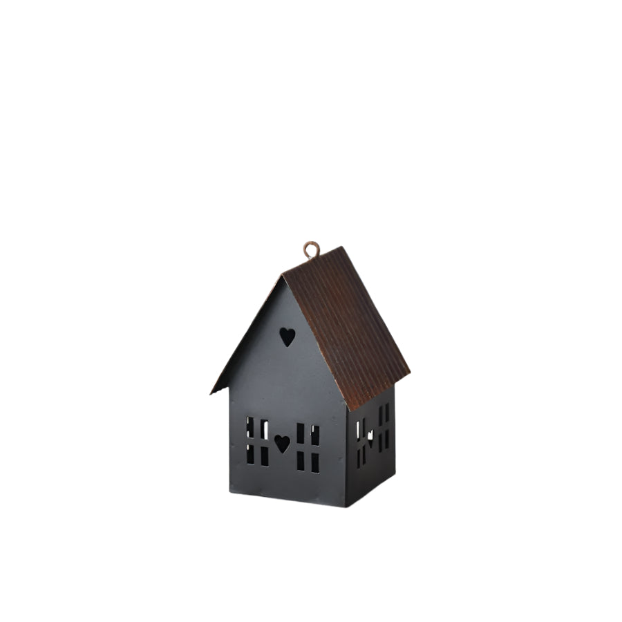 14cm Brown Metal House Ornament, Rustic Hanging Decoration for Home Display