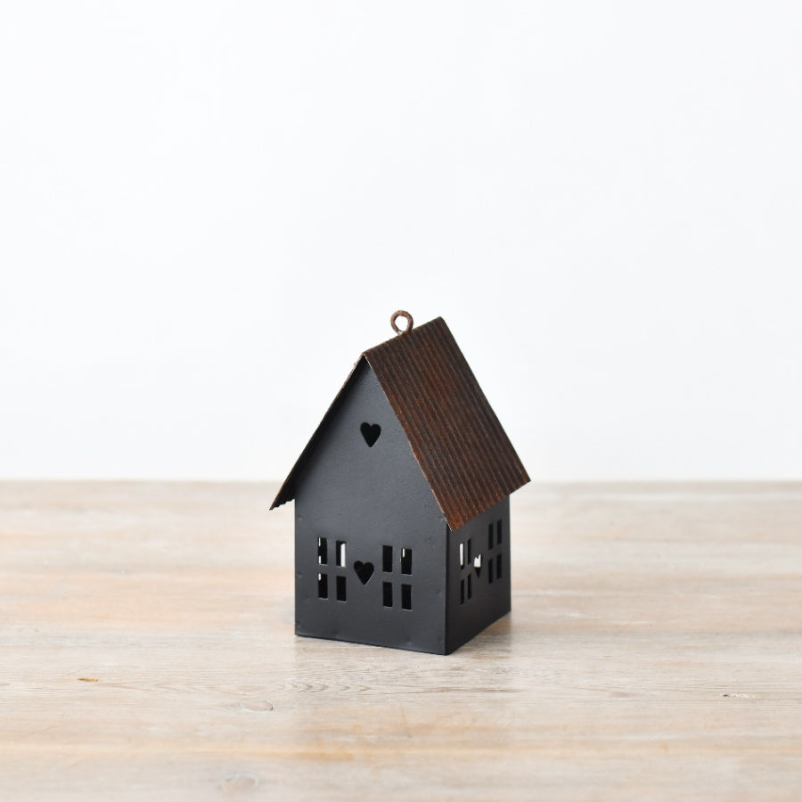 14cm Brown Metal House Ornament, Rustic Hanging Decoration for Home Display