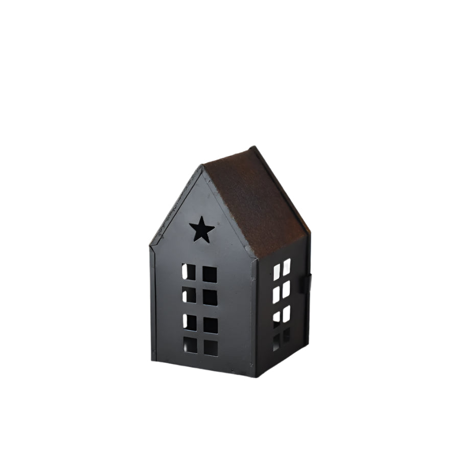 15cm Black Metal Star House, Medium Decorative Accent for Shelf or Mantel