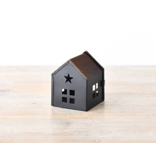 10cm Black Metal Star House, Mini Modern Decorative Accent for Shelf or Table