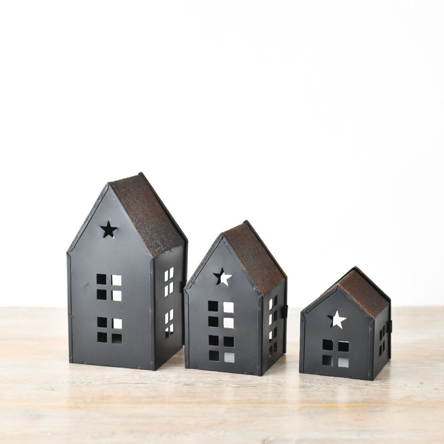 10cm Black Metal Star House, Mini Modern Decorative Accent for Shelf or Table