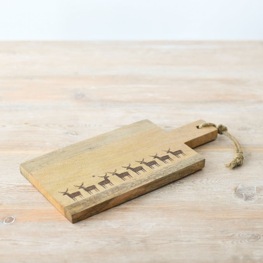 35.5cm Reindeer Chopping Board, Etched Wood Christmas Cutting & Serving Board