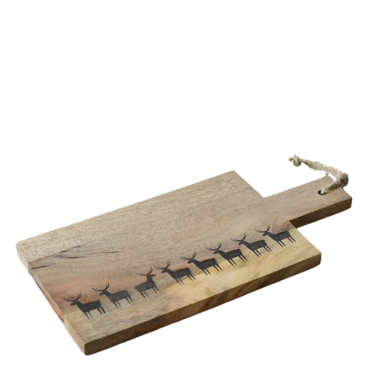 28cm Reindeer Chopping Board, Engraved Wooden Serving or Cutting Board