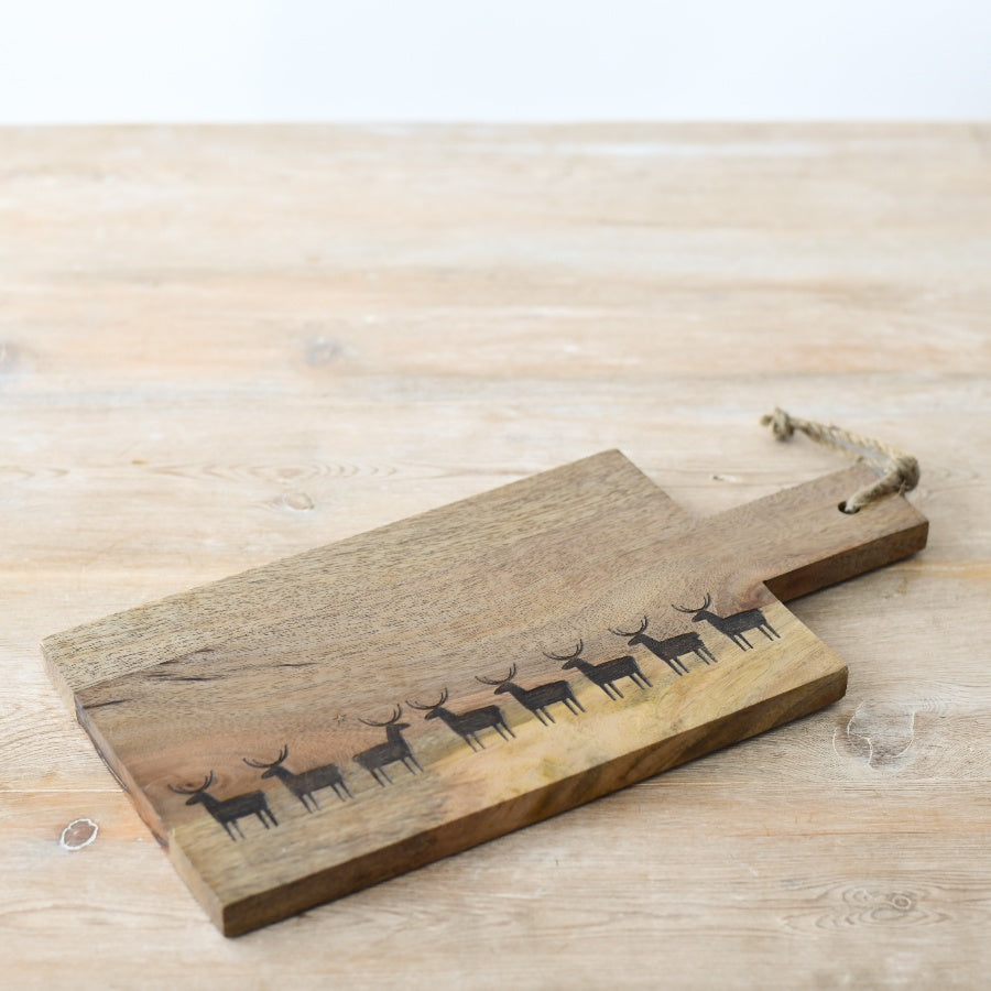 28cm Reindeer Chopping Board, Engraved Wooden Serving or Cutting Board