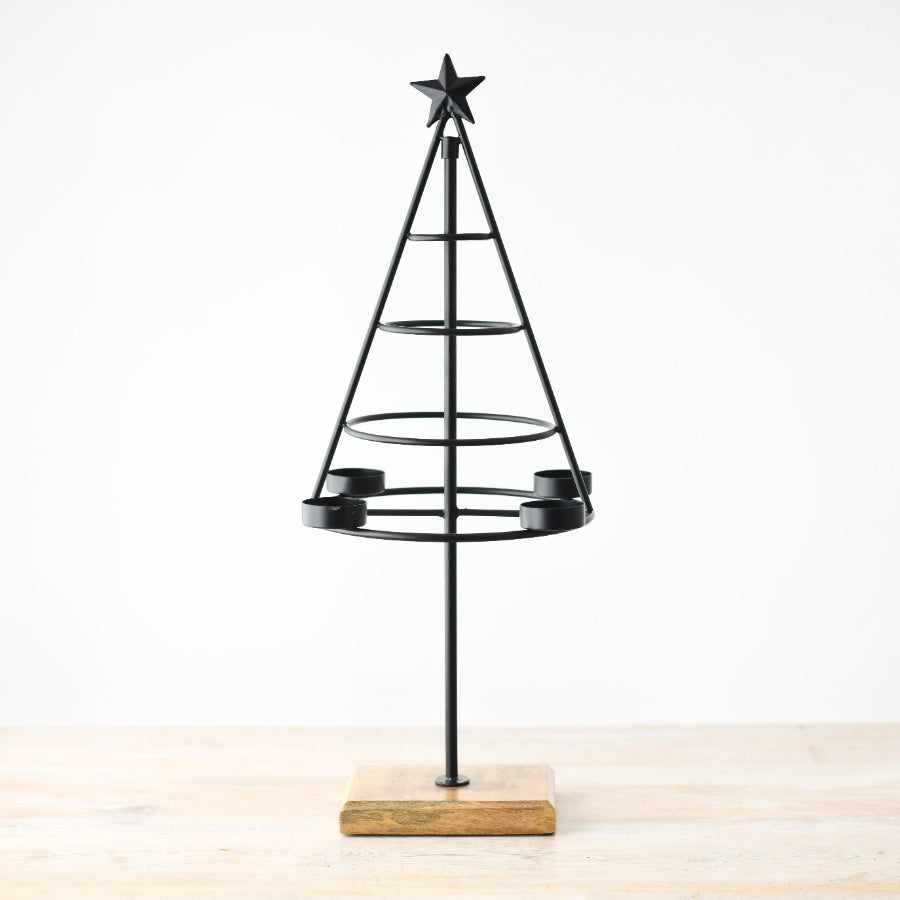 53cm Black Metal Tree Candle Holder, Festive Tabletop Christmas Centerpiece