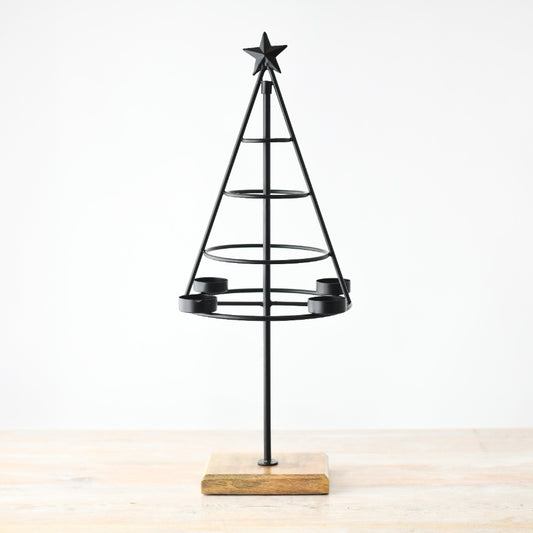 53cm Black Metal Tree Candle Holder, Festive Tabletop Christmas Centerpiece