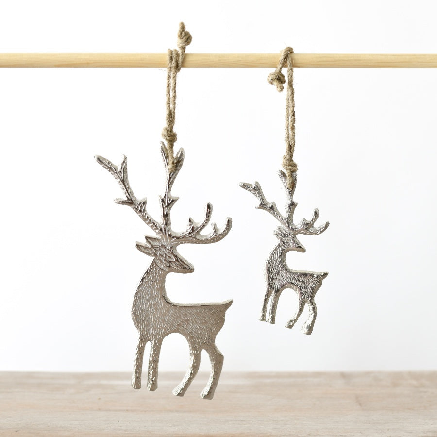 20cm Silver Hanging Reindeer, Metal Christmas Tree Decoration, Modern Style