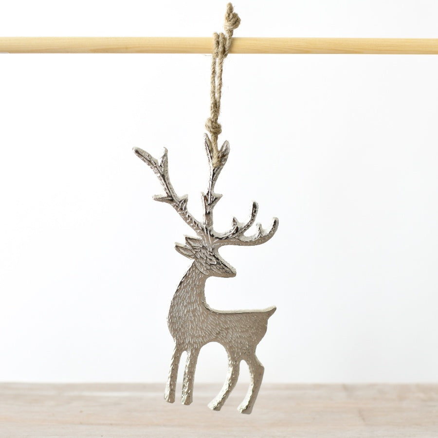 20cm Silver Hanging Reindeer, Metal Christmas Tree Decoration, Modern Style