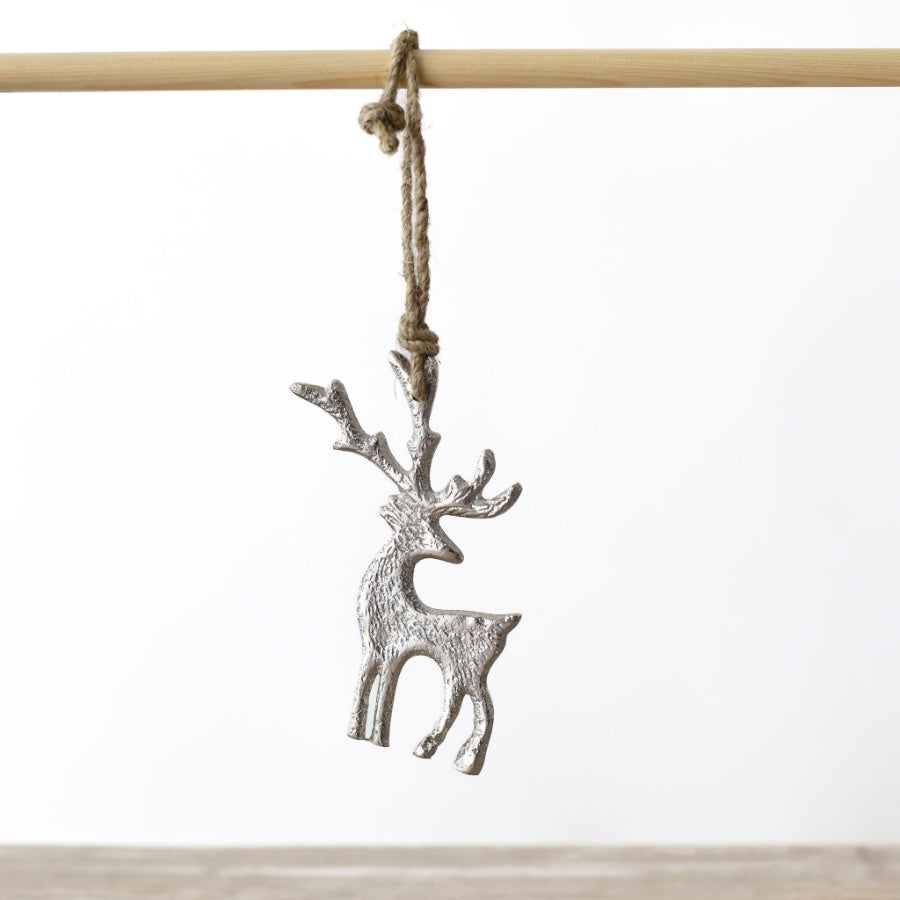 12cm Silver Hanging Reindeer, Metal Christmas Tree Ornament, Modern Decor