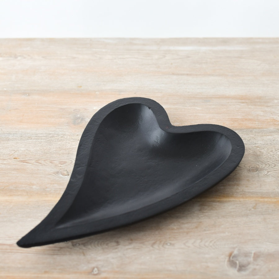 33cm Black Heart Wooden Dish, Rustic Bowl for Keys, Jewelry, Home Storage