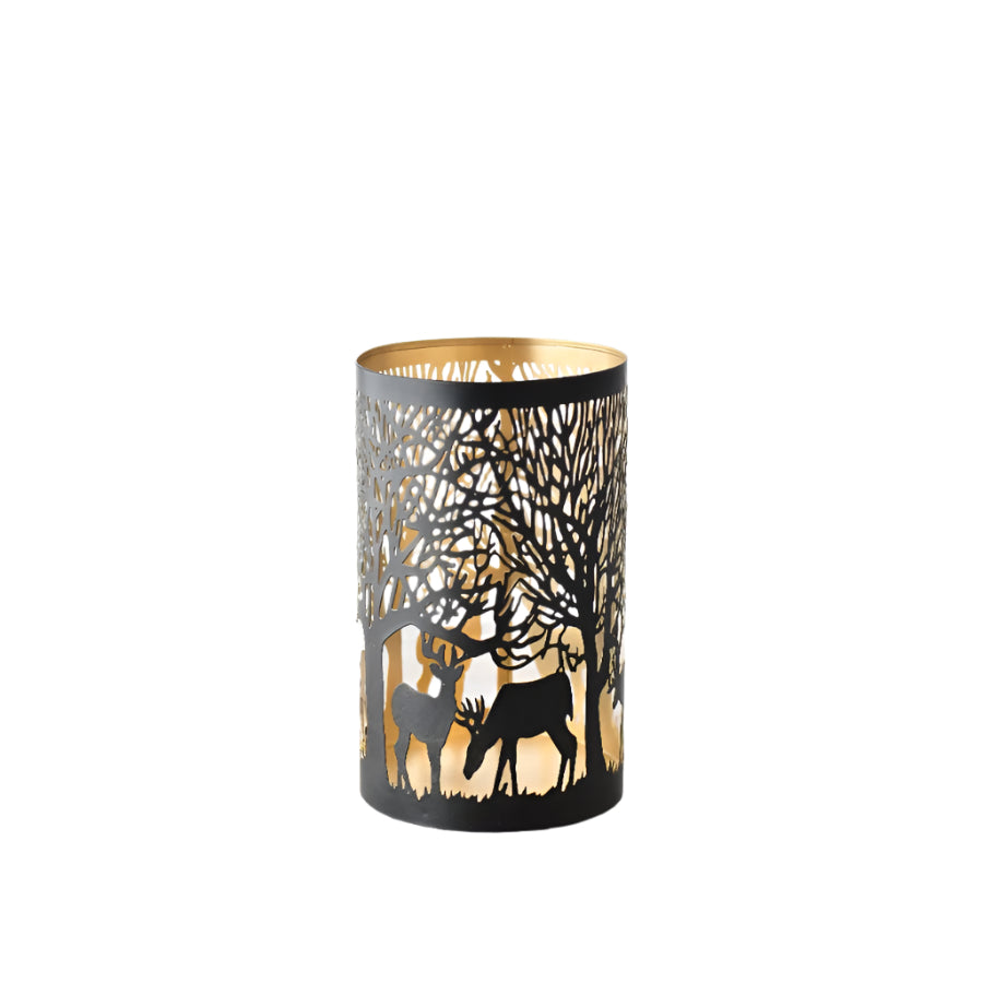 20cm Reindeer Cut Out Candle Holder, Gold Metal Winter Votive Centerpiece
