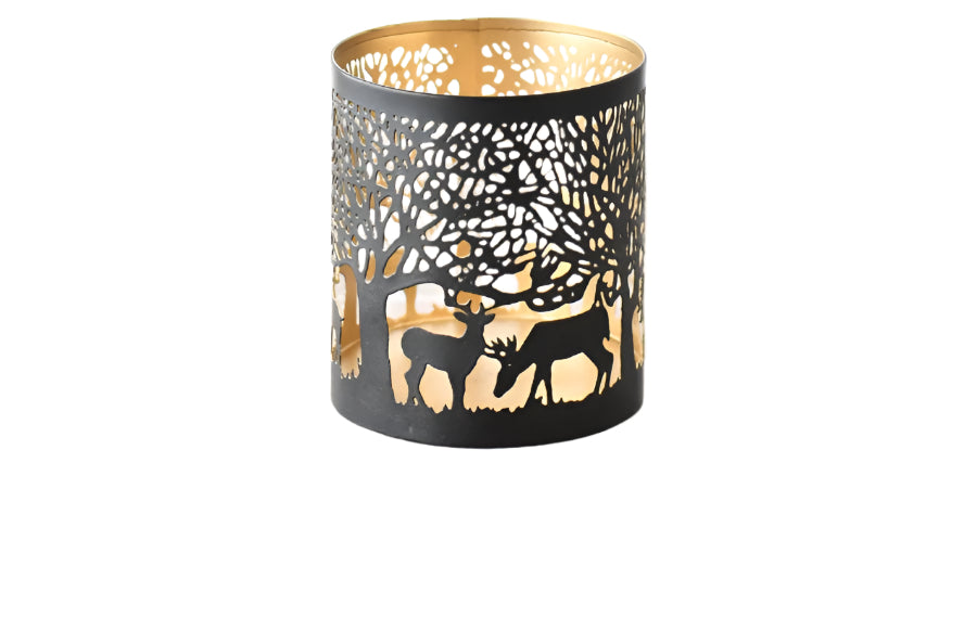 14cm Reindeer Cut Out Candle Holder, Gold Metal Winter Votive Decoration