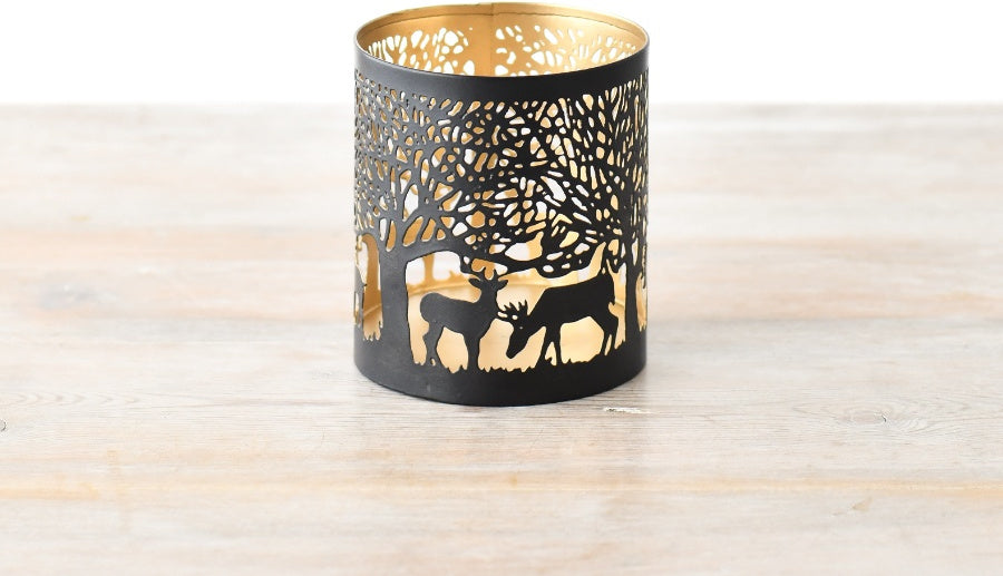 10cm Reindeer Cut Out Candle Holder, Gold Metal Winter Votive Lantern