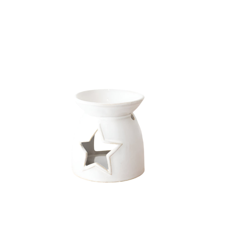 Star Oil Burner, 10.6cm White Ceramic with Cut Out Design, Wax Melt Holder