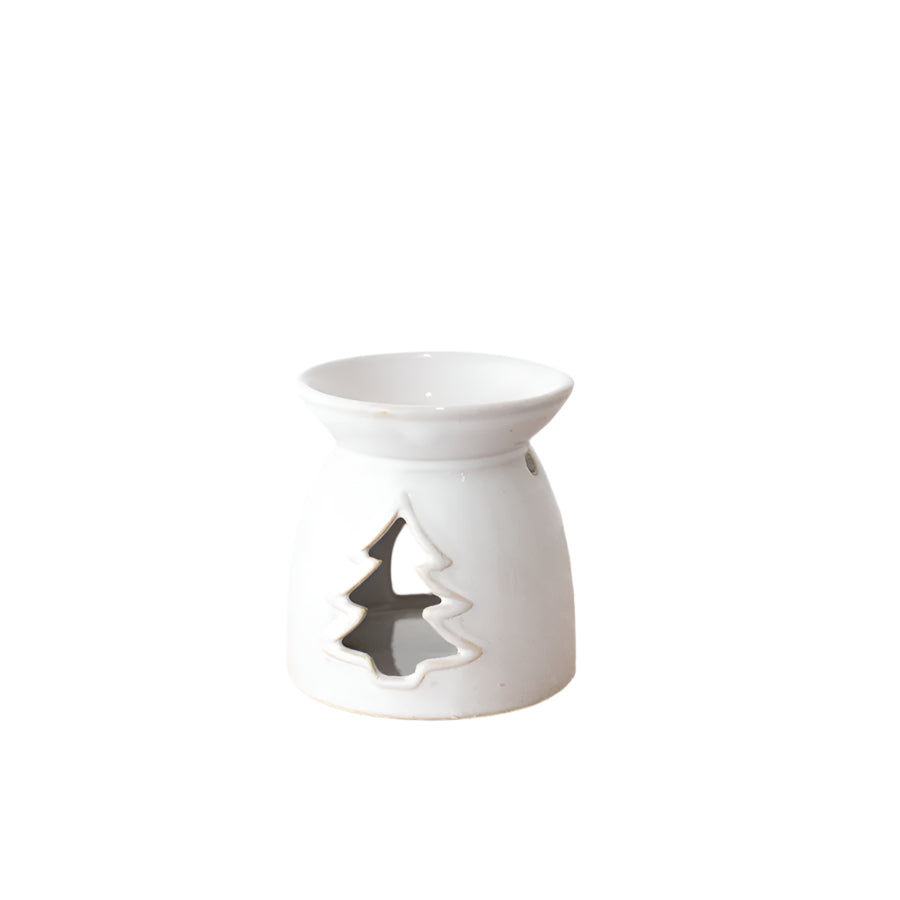 Tree Oil Burner, 10.6cm Ceramic Christmas Design with Cut Out Tree for Wax Melts