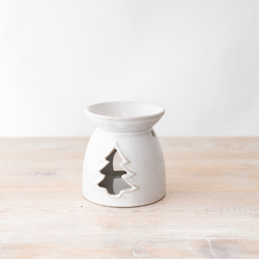 Tree Oil Burner, 10.6cm Ceramic Christmas Design with Cut Out Tree for Wax Melts