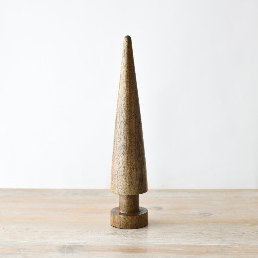 Wooden Cone Tree on Base, 35cm Rustic Holiday Decoration, Natural Festive Ornament