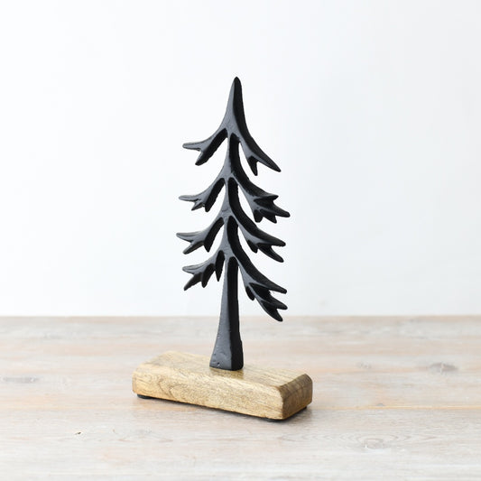 Black Wooden Tree on Base, 23cm Nordic Festive Decor, Minimalist Display Ornament