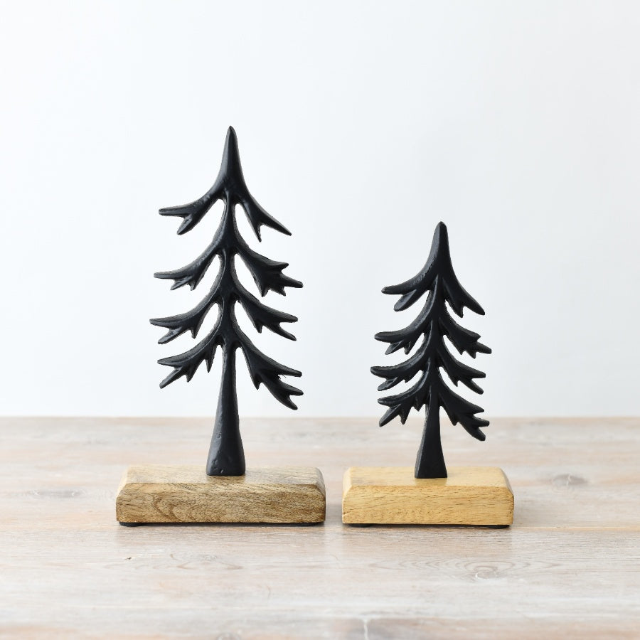 Black Wooden Tree on Base, 18cm Minimalist Nordic Decor, Festive Ornament