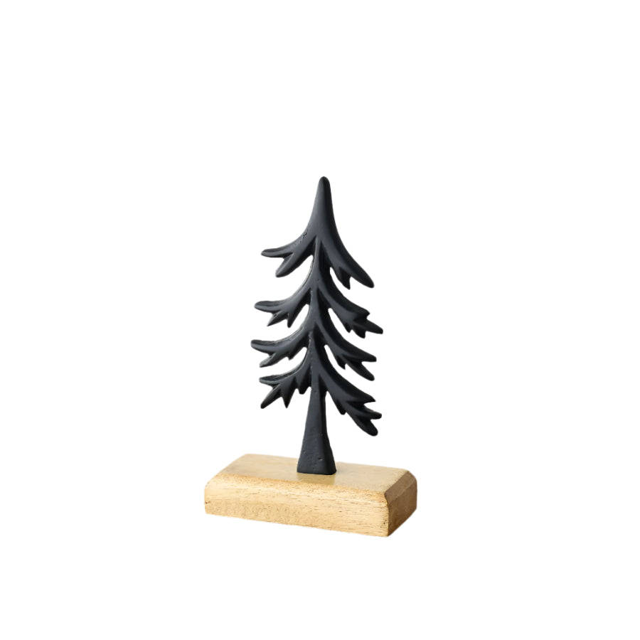Black Wooden Tree on Base, 18cm Minimalist Nordic Decor, Festive Ornament
