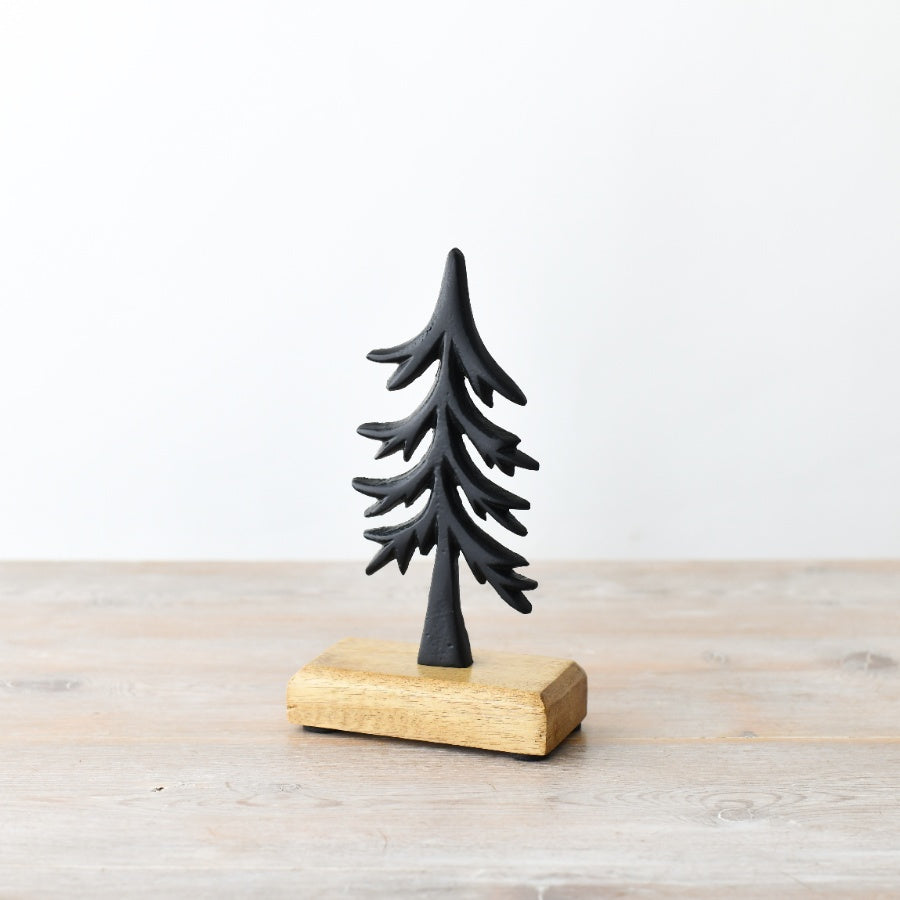 Black Wooden Tree on Base, 18cm Minimalist Nordic Decor, Festive Ornament