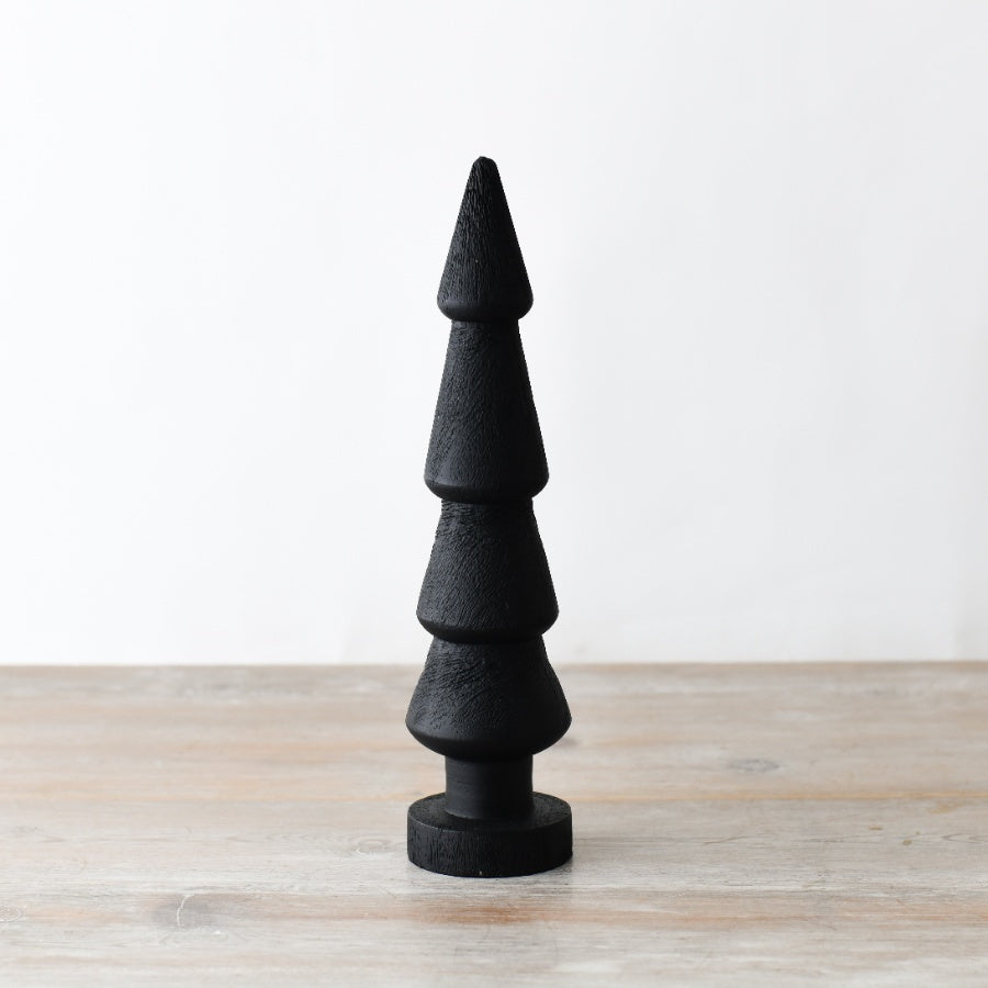 Black Wooden Tree Ornament, 30cm Nordic Style Christmas Decor, Matte Finish