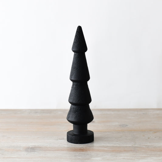Black Wooden Tree Ornament, 30cm Nordic Style Christmas Decor, Matte Finish