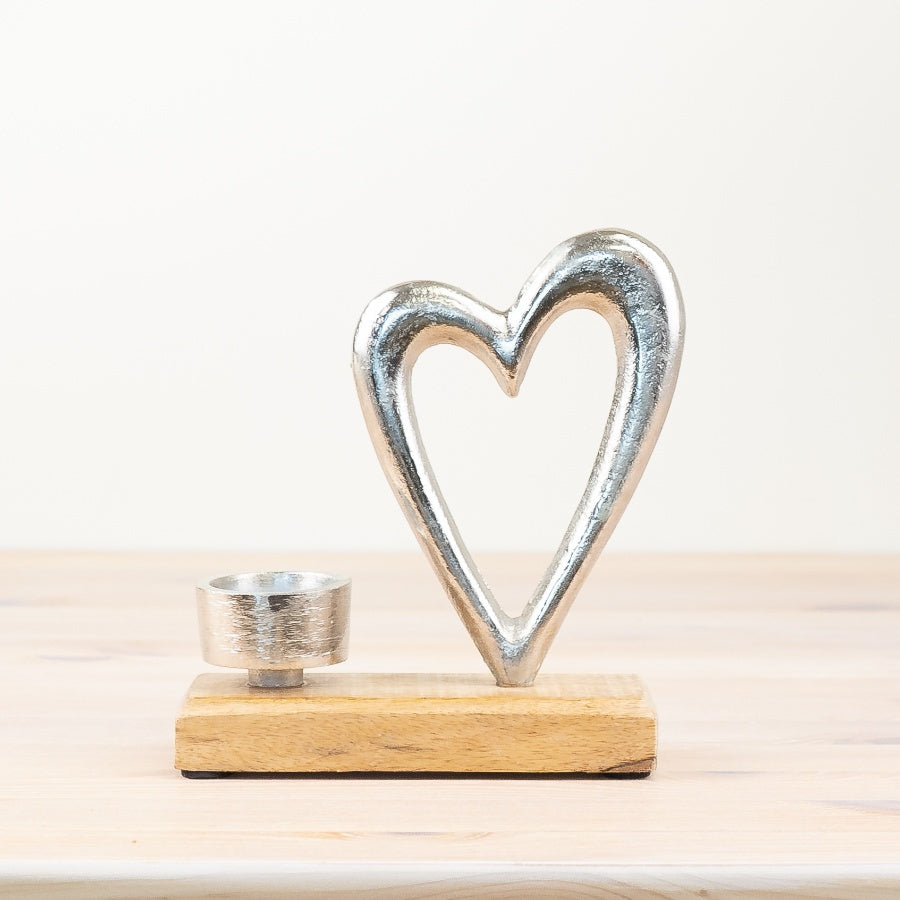 Metal Heart T-Light Holder, 17cm Silver Candle Holder, Romantic Home Decor