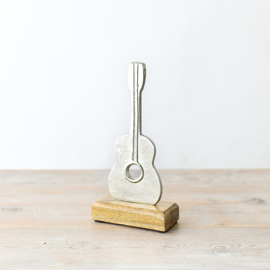 Metal Guitar on Wooden Base 20cm