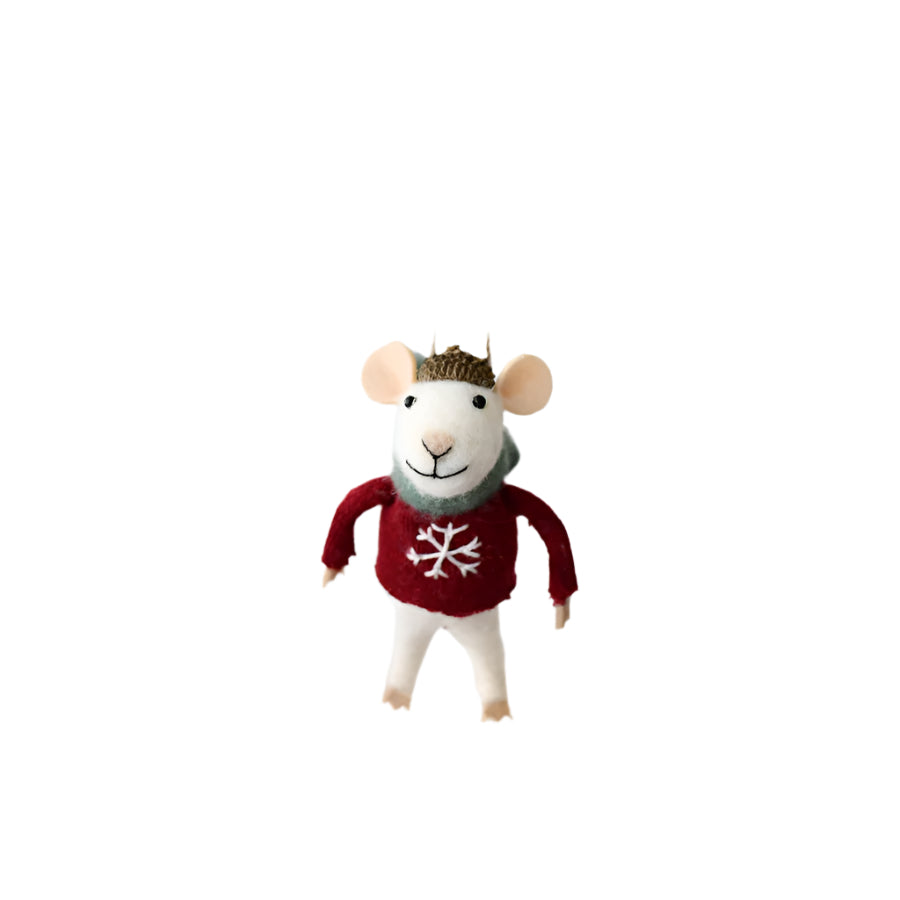 Snowflake Mouse Ornament, 12.5cm Festive Christmas Tree Decoration in Jumper, Cute Xmas Decor