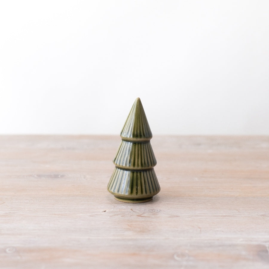Green Glazed Christmas Tree Ornament, 9.5cm Festive Ceramic Decoration