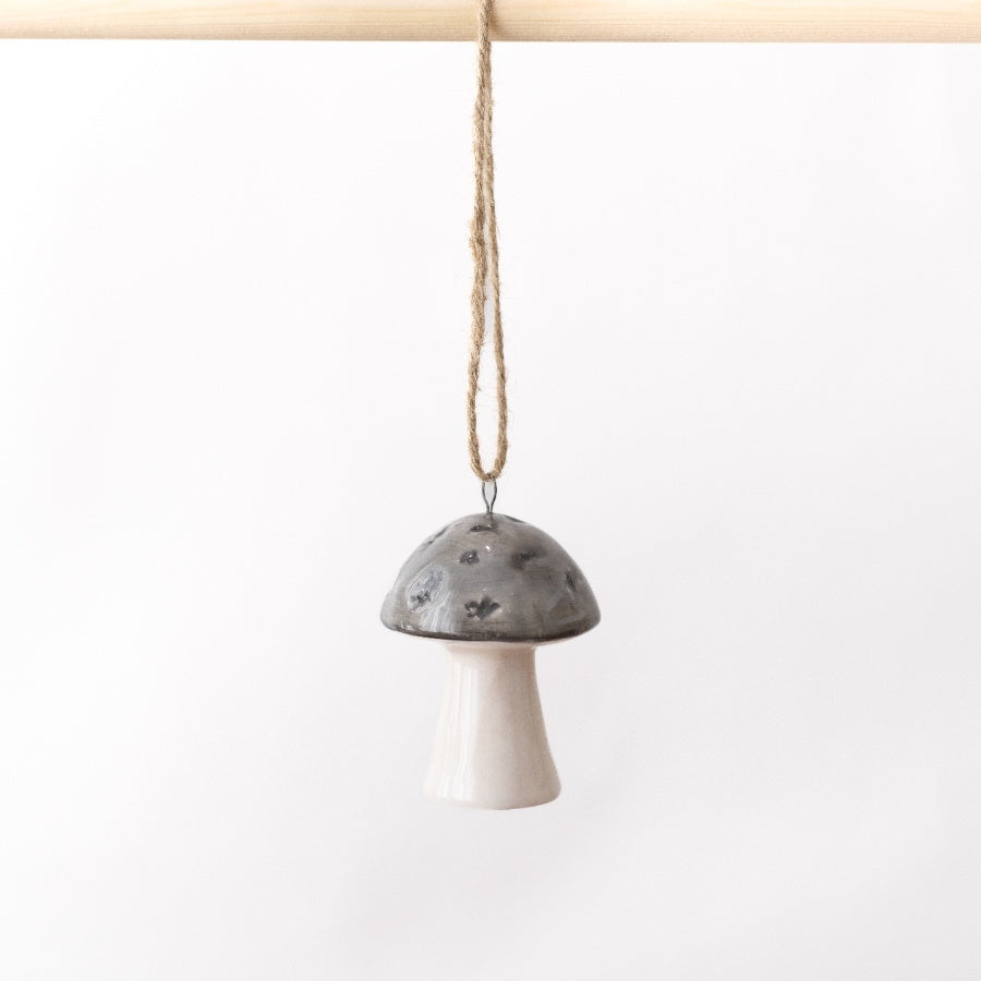 Ceramic Hanging Grey Mushroom 7cm Glazed Nature-Inspired Decoration