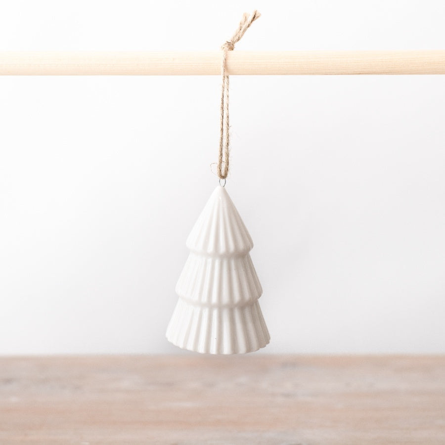 Porcelain White Hanging Tree Decoration 8cm Minimal Festive Ornament