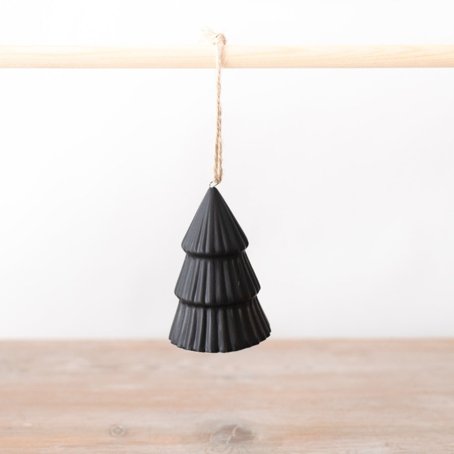 Porcelain Black Hanging Tree Decoration 8cm Matt Finish Ornament