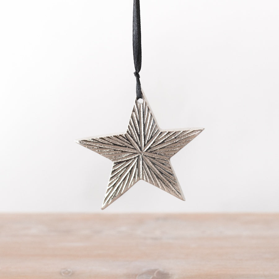 Silver Hanging Star 11cm Decorative Metal Ornament, Modern Festive Accent