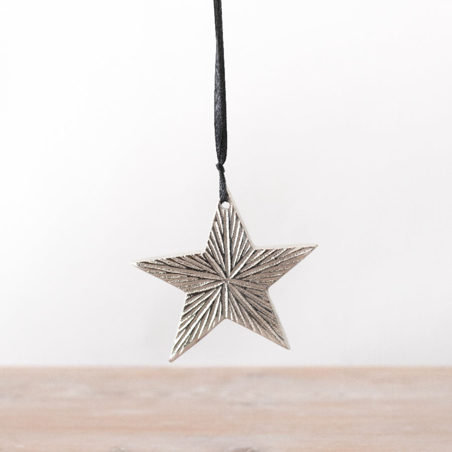 Silver Hanging Star 9cm Aluminium Christmas Ornament, Elegant Tree Decoration