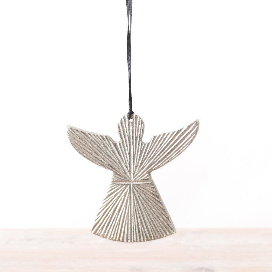 Silver Hanging Angel 12cm Aluminium Christmas Decoration with Elegant Design
