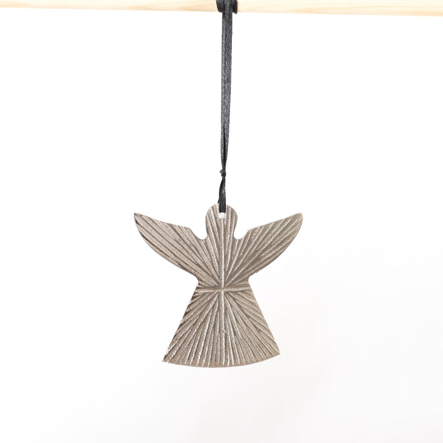 Textured Hanging Angel 9cm Christmas Ornament, Ribbed Design with Ribbon Loop