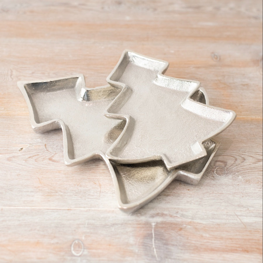Silver Tree Tray 23cm Christmas Serving Dish, Decorative Festive Display Plate