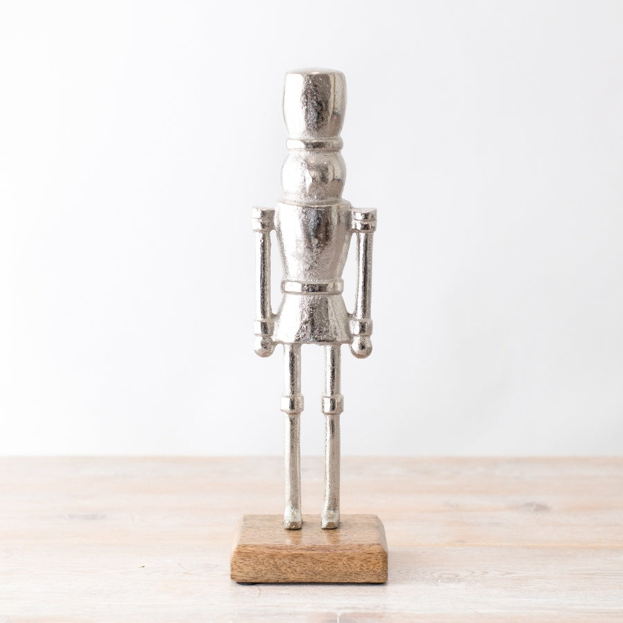 Aluminium Nutcracker on Wooden Base 33cm Festive Christmas Ornament