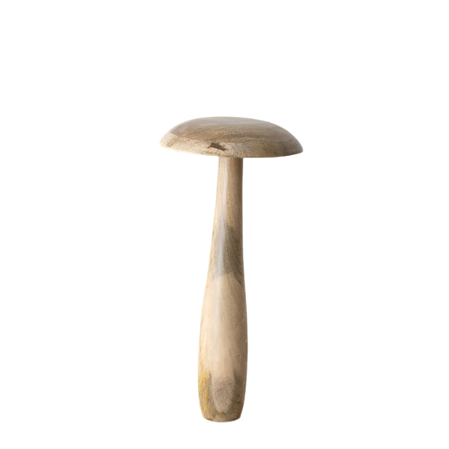 Large Gold Top Wooden Mushroom, 35cm Rustic Home Ornament, Mango Wood Decor