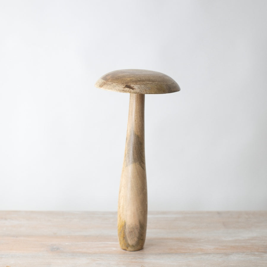 Large Gold Top Wooden Mushroom, 35cm Rustic Home Ornament, Mango Wood Decor